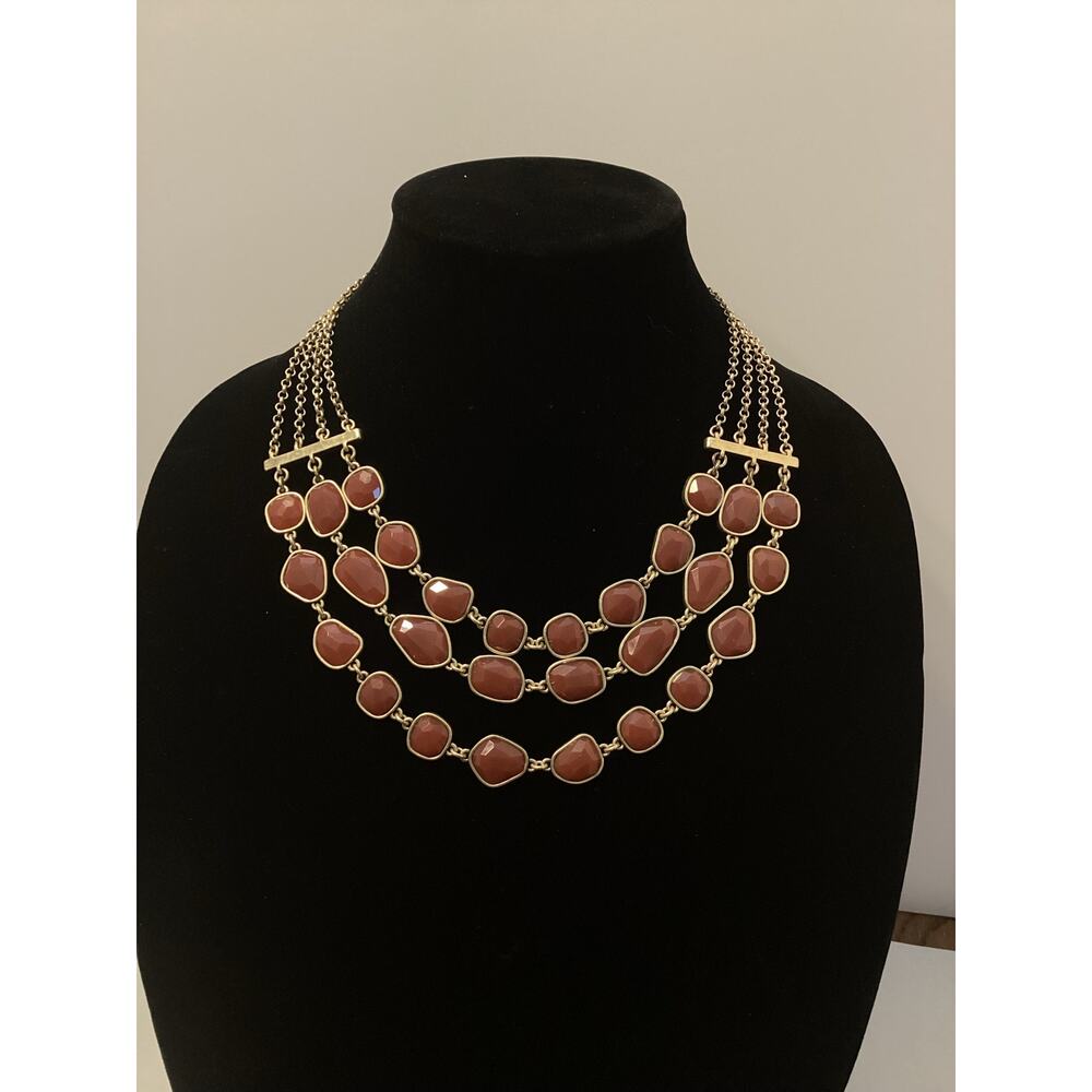 Lucky Brand Gold Tone Triple Strand Chain with Carnelian Stones